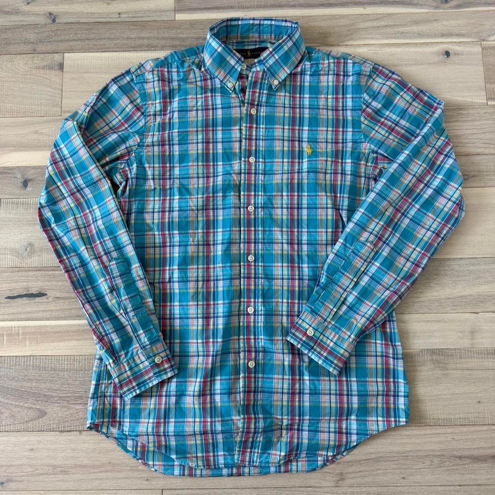 2000s Y2K Ralph Lauren blue plaid button up shirt Size S